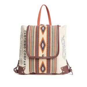 Myra Bag Handmade Rio Backpack Upcycled Canvas & Cowhide Leather